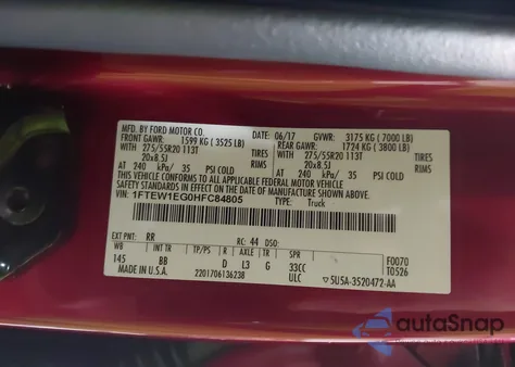 2017 Ford F-150 Platinum z USA, uszkodzony, nr VIN 1FTEW1EG0HFC84805